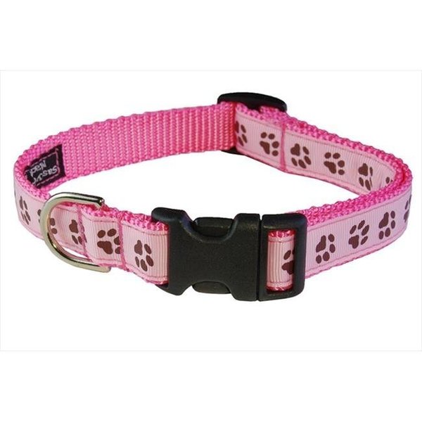 Sassy Dog Wear Sassy Dog Wear PUPPY PAWS-LT. PINK-CHOC.2-C Puppy Paws Dog Collar; Pink & Brown - Small PUPPY PAWS-LT. PINK/CHOC.2-C